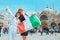 smiling couple holding italian flag venice central square san marco