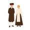 Smiling couple Israel citizen in national costume vector flat illustration. Man and woman jews in traditional apparel