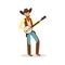 Smiling cowboy playing banjo western cartoon character vector Illustration