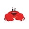 Smiling crab character, cute sea creature with funny face vector Illustration on a white background