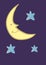 Smiling Crescent Moon and Stars CArtoon on Midnight Blue