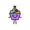 Smiling cupcake with arms and legs on a white background.