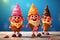 Smiling cute cartoon ice creams on blue background walking