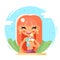 Smiling Cute Girl Happy Eat Icecream Cartoon Character Flat Design Vector Illustration