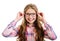 Smiling cute little girl child teen with eyeglasses education, school and vision concept