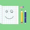 Smiling Cute School supplies used in math class, geometry or science for homework, Habituate kid card or poster.