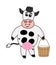 Smiling dairy cow with bucket full of fresh milk on white background - vector