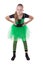 Smiling dancer in green tutu skirt standing