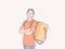 smiling delivery courier carrying bag order shipping service simple korean style illustration