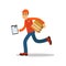 Smiling delivery man running with cardbox, courier in uniform at work cartoon character vector Illustration