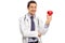 Smiling doctor holding an apple