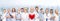 Smiling doctors and nurses with red heart