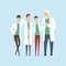 Smiling doctors team, hospital workers standing together vector Illustration on a light blue background