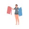 Smiling domestic woman choosing shirt hanging on hang for wearing vector flat illustration