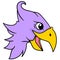 A smiling eagle head with a sharp purple beak. doodle icon drawing