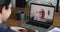 Smiling elderly lady holding video call with young indian woman.