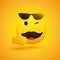 Smiling Emoji - Simple Happy Winking Yellow  Emoticon with Mustache and Sunglasses Showing Thumbs Up - Vector Design for Web