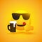 Smiling Emoji Wearing Sunglasses and Showing Thumbs Up - Simple Cheering, Mouth Licking, Happy Emoticon with Beer Mug