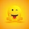 Smiling Emoticon on Yellow Background - Simple Happy Emoticon with Winked Eye and Outstretched Tongue Showing Thumbs Up