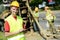 Smiling Engineer builder at road works site