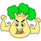 Smiling face broccoli with a muscular and nutritious body, doodle icon image kawaii