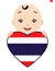 Smiling face of a child, a baby and a Thailand flag in the shape of a heart.