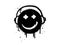 Smiling face emoticon character with headphone. Spray painted graffiti smile face in black over white. isolated on white