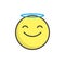 Smiling face emoticon with halo filled outline icon