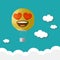 Smiling Face With Heart-Eyes emoticon hot air balloon  flying with clouds on sky, traveling concept, Cute emoticon