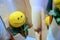 Smiling face on yellow flower decoration and happy idea