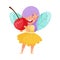 Smiling Fairy or Pixie with Wings Holding Cherry Vector Illustration