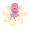 Smiling Fairy or Pixie with Wings Sitting on Flower Vector Illustration