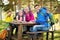 Smiling family of mountaineers