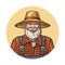 Smiling farmer in straw hat. Gardener or beekeeper vector illustration