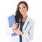 Smiling female doctor with a folder