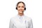 Smiling female doctor with headset