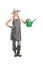 Smiling female gardener with watering can