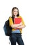 A smiling female student with a school bag