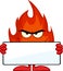 Smiling Fire Cartoon Character Holding A Blank Banner