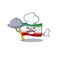 Smiling flag iran as a Chef with food cartoon style design