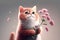 Smiling fluffy cat with flowers. Generative ai