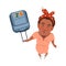 Smiling Freckled Woman with Headband and Suitcase Looking Up Watching at Something Above View Vector Illustration