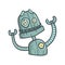 Smiling Friendly Blue Robot Cartoon Outlined Illustration With Cute Android And His Emotions