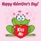 Smiling Frog Female Cartoon Mascot Character Holding A Valentine Love Heart.