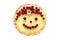 Smiling fruit cake. Shortbread tartlet with vanilla custard cream and red currant