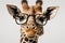 Smiling giraffe in a pair of spectacles.