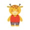 Smiling Giraffe In Red Top And Brown Pants Cute Toy Baby Animal Dressed As Little Boy