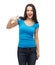 Smiling girl in blank blue t-shirt