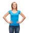 Smiling girl in blank blue t-shirt