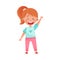 Smiling Girl Character Greeting Waving Hand and Saying Hi Vector Illustration